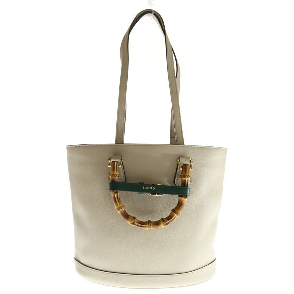 Gucci Tote Beige Diana Bag Bamboo Shoulder Plate Leather Logo GG Hand